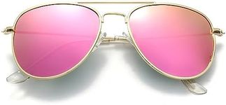 Breaksun Kids Polarized Aviator Sunglasses for Girls Boys Age 3-10, Teens Juniors Classic Aviator Sunglasses 50MM (Gold/Purple Pink Mirror)