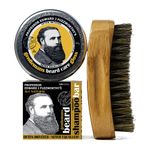 Beard Care Grooming Kit Gift Set | Professor Fuzzworthy Best Beard Shampoo, Conditioner Balm & Boar Bristle Brush | Holiday Gifts for Men | 100% Natural | Organic Essential & Kunzea Oils