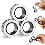 Amyang 3Pcs Magnet Rings Finger Fidget Toys Magical Ring for Man Woman Teens Kids Boys Girls Anxiety Stress Relief Christmas Stocking Stuffers Gifts(Silver)