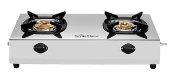 SURYA FLAME Lpg Open Gas Stove 2 Burner Stainless Steel Body Sumo Xl With Bis Certified Doorstep Warranty 2 Years (Silver)