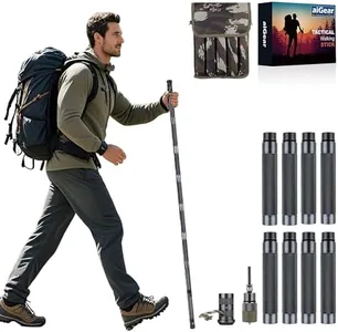 aiGear Survive Walking Hiking Stick - Outdoor Survival Hiking Staff Multitool Gear Adjustable Trekking Poles for Survival Camping Hiking 8 Tubes
