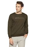 Qube By Fort Collins Men's Fleece Round Neck Regular Sweatshirt (929241 SMU_Dark Olive_2XL)