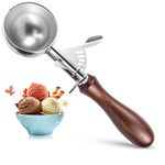 Ice Cream Scoop, Cookie Scoop,Hafan Food Grade 304 Stainless Steel Icecream Scoops with Trigger and Non-Slip Wood Handle, for Ice Cream, Mashed Potato Scooper, Fruits, Cookies,Baking