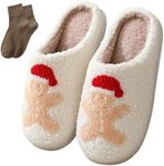 BOOUKILE Happy Face Slippers for Women Men,Retro Soft Cozy Comfy Plush Lightweight House Slippers Slip-on Indoor Outdoor Slippers,Slip on Anti-Skid Sole, Christmas-jbr, 10.5-11.5 Women/9.5-10.5 Men