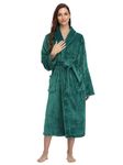 RONGTAI Womens Bathrobe Ladies Fleece Plush Warm Long Robes (Medium,Emerald Green)