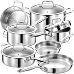 LEGEND COOKWARE 3 Ply Stainless Steel Pots and Pans Set | 11-Piece w/Glass Lids, Non-Toxic, Induction, Oven Safe | Best 18/0 Full Clad, Premium Kitchen Cooking, Chef Quality | PFOA, PTFE & PFOS Free