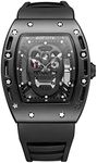 BOFUTE Tonneau Skull Men's Wristwatch Luminous Water Resistant Silicone Band Casual Rectangle Quartz Watch Black