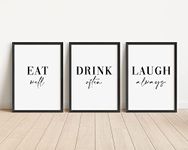 Eat, Drink Laugh Set Of 3 Prints - 