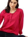 ALL YOURS Pink Round Neck Cuffed Sleeves Embroidered Opaque Casual Top (ALLTP1302_GER_2XL)