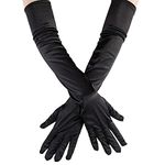 pengxiaomei Long Black Gloves, Evening Opera Gloves Satin Elbow Gloves 1920s Style Prom Gloves Fancy Dress Gloves for Wedding Prom Opera Graduation Paty (55 cm/20.5inch)