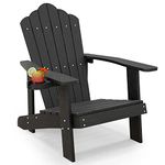 Tangkula Oversized Adirondack Chair, Patio Lounge Chairs w/Adjustable Cup Holder, HIPS Armchairs Slatted Chair, Outdoor Weather Resistant Fire Pit Chair for Deck Backyard Garden Porch (1, Black)