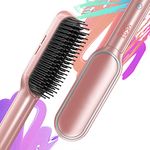 VAVOOV Ionic Hair Straightener Brush With 13 Temp Settings, Fast 20-Sec Heating Hair Straightener Comb For Women With Anti-Scald Glove & Cleaning Brush, Dual Voltage For Travel, Rose Gold