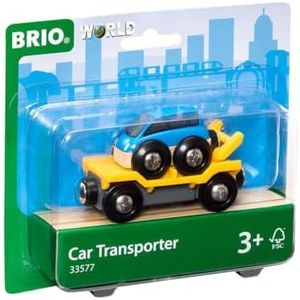 Brio World - 33577 - Wagon Transport de Voiture avec Rampe - Accessoire pour Circuit de Train en Bois - Système d'attache aimantée - Jouet pour garçons et Filles dès 3 Ans