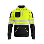 Mens Hi Vis Zip Up Multi Zipper Pockets Safety Work Wear Hoodie Reflective Tape High Viz High Visibility Zipper Hoodie Sweatshirt S-2XL