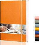 EMSHOI College Ruled Composition Notebook - Large B5 Notebook Lined Journal Leather with Free Sticky Notes, 204 Numbered Pages,100gsm Thick Lined Paper, Softcover, 7.5"x10"-Orange