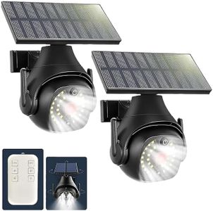 Clearhill 2PCS Dummy Fake Security Camera and Solar Motion Sensor Lights, 2-in-1 Solar Lights with Remote Control, Realistic Look, Easy to Install, IP66 Waterproof, for Outdoor Yard Garage Garden (2)