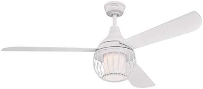 Westinghouse Lighting 72207 Ventilatori da soffitto Bianco Graham da 132 cm, Kit di Luce LED dimmerabile con Vetro Opale smarigliato, Paralume a Gabbia, Telecomando Incluso 54 W, 7220740