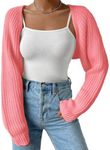 Fuimsul Women Open Front Ribbed Knit Crop Bolero Drop Shoulder Long Sleeve Solid Loose Fit Knitted Crop Cardigan Shrug, Light Pink, Small