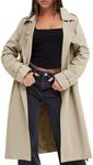 Fisoew Women's Double Breasted Trench Coats Causal Windproof Long Lapel Pocketed Overcoat with Belt