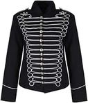 Ro Rox Ladies Emo Punk Goth Napoleon Military Drummer Parade Jacket - Black & Silver (UK 12)