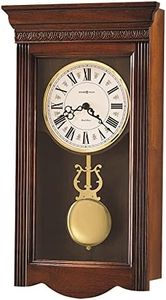 Howard Miller Eastmont Wall Clock, Wooden Finish with Golden Pendulum | Round Cream Dial with Roman Numerals & Volume Control Dual-Chime Movement Best for Living Room Office & Home Decor