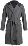 Eddie Bauer Mens Hooded Robe - Mens Luxury Robe with Hood and Pockets | Bathrobe for Men | Fleece Men's Robe | Mens Bath Robe, Charcoal, M