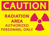 Zing Green Products 1926A Eco Safety Sign, Caution Radiation Area Authorized Personnel Only, Recycled Aluminum, 7" H x 10" W, Magenta on Yellow