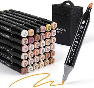 CeleMoon 36 Skin Tone Colors Dual Tip Alcohol Markers Pens, Fine and Broad Chisel, Sketch Art Marker, Permanent for Coloring, Drawing, Portrait Illustration, Mid-tone Skin Tone and Hair Shades