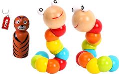 Channapatna Toys Baby Toys 6 to 12 Months, 12-18 Months, 0-3-6 Months Developmental, Crawling Toys - Infant Toys - Caterpillar Twisting Baby Boy and Baby Girl Toys (2 Pack) (Rainbow) Free Tiger Doll