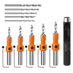 Serplex® 10Pcs Wood Countersink Drill Bit Set, 5Pcs Countersink Drill Bit with 5Pcs Extra Pilot Drill Bit, Tapered Drill Bits with 5/16" Round Shank, Counter Sinker Drill Bit Set for Woodworking