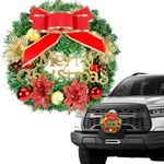 Car Christmas Wreath - 11.8in Large Xmas Front Grille Decor for Truck SUVs Artificial Automotive, Winter Holiday Ornament Decoration Accessories - Big Bows Flowers