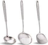 Wok spatula and ladle,Skimmer Ladle Tool Set, Chinese Wok Utensil Set, All metal 304 Stainless Steel Cooking Utensils(15in,15in,14in)