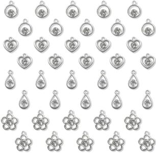 BEZANU Rhinestone Pendant, 50 PCS Silver Star Heart Flower Teardrop Round Charms for Jewelry Making, Bracelet, Necklace, Earring Accessories (About 14mm)