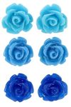 bluebubble ROSE BUD Earrings - Set of 3 Pairs 10mm Rose Earrings on Gift Card (True Blue - Royal, Cornflower & Sky Blue)