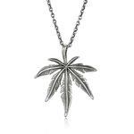 IFUAQZ Stainless Steel Hip Hop Marijuana Weed Leaf Tag Pendant Necklace for Men Women Free 24inch Chain Ancient Silver