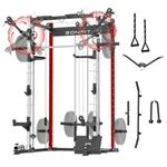 EONFITOmni Smith Machine Home Gym, Squat Rack Power Cage with Smith Bar, Free Motion Arms, Cable Crossover System and Attachments 1500lbs (Red)