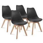 My Art Design - Set of 4 Scandinavian Black Chairs with Padded & Solid Woof Oak Legs Chairs for Cafe, Home, Hotel & Office (Black)