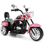 OLAKIDS Kids Electric Motorcycle, 6V Battery Powered Ride on Chopper Motorcycle with Music, Horn, Headlights, 3 Training Wheels Electric Motorcycle for Children (Pink)