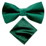 Young Arrow Premium Pre-Tied Satin Bow Tie and Pocket Square for Men | Handcrafted Bow Tie & Wedding Handkerchief for Suits, Blazers & Tuxedo for Formal Events & Weddings (Green)