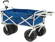 MacSports All Terrain Beach Wagon with Side Table|Heavy Duty Collapsible Folding Cart with Large Wheels for Beach Day, Picnic, Camping, Outdoor Activities | Blue/White