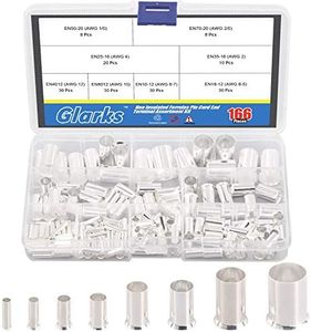 Glarks 166Pcs 8 Sizes AWG 12 10 8 6 4 2 1 2/0 Wire Ferrules Kit Silver Plated Copper Crimp Connector Non Insulated Ferrules Pin Cord End Terminals Assortment Kit