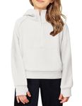 Arshiner Girls Half Zip Sweatshirt Fleece Pullover Hoodie Long Sleeve Fall Winter Tops Clothes Thumb Hole White Hoodies Size 10-12