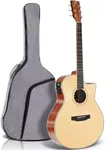 Pyle Premium Electric Acoustic Guitar Kit, Spruce Top and Mahogany Sides Full Size Dreadnought Cutaway, Steel String, with Upgraded Gig Bag, 4-Band EQ, Rechargeable Tuner, 41” Natural Matte