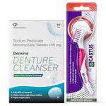 Densive Antimicrobial Denture Cleanser Tablets (90 Tablets) with Color-Changing Technology for Effective Cleaning and CASTUS Manual Denture Brush (pack of 1) (combo pack)