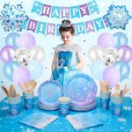 TOLOYE Frozen Decoration Birthday Girls,Frozen Birthday Party Supplies,Princess Party Decorations with Snowflake Plates,Napkins,Cups,Tablecloth,Frozen Balloons for Girl Birthday