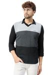 Kvetoo V Neck Sleeveless Winter Wool Sweater for Men Black Dark Grey Size Medium