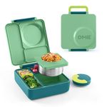 OmieBox Bento Box for Kids - Insulated Stainless Steel Bento BPA free Lunch Box with Leak Proof Thermos Food Jar - 3 Compartments, Two Temperature Zones for Hot & Cold Food - 1390ml (Meadow)