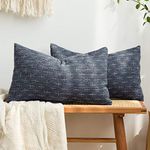 MIULEE Pack of 2 Decorative Burlap Linen Throw Pillow Covers Modern Farmhouse Pillowcase Rustic Woven Textured Cushion Cover for Sofa Couch Bed 12x20 Inch Blue