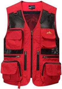 Flygo Men's Utility Cargo Vest Outdoor Fishing Safari Travel Work Photo Vest with Pockets, Red, Large