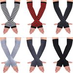 6 Pairs Women Long Fingerless Gloves Knit Arm Warmer Thumb Hole Stretchy Gloves (Multi-color)